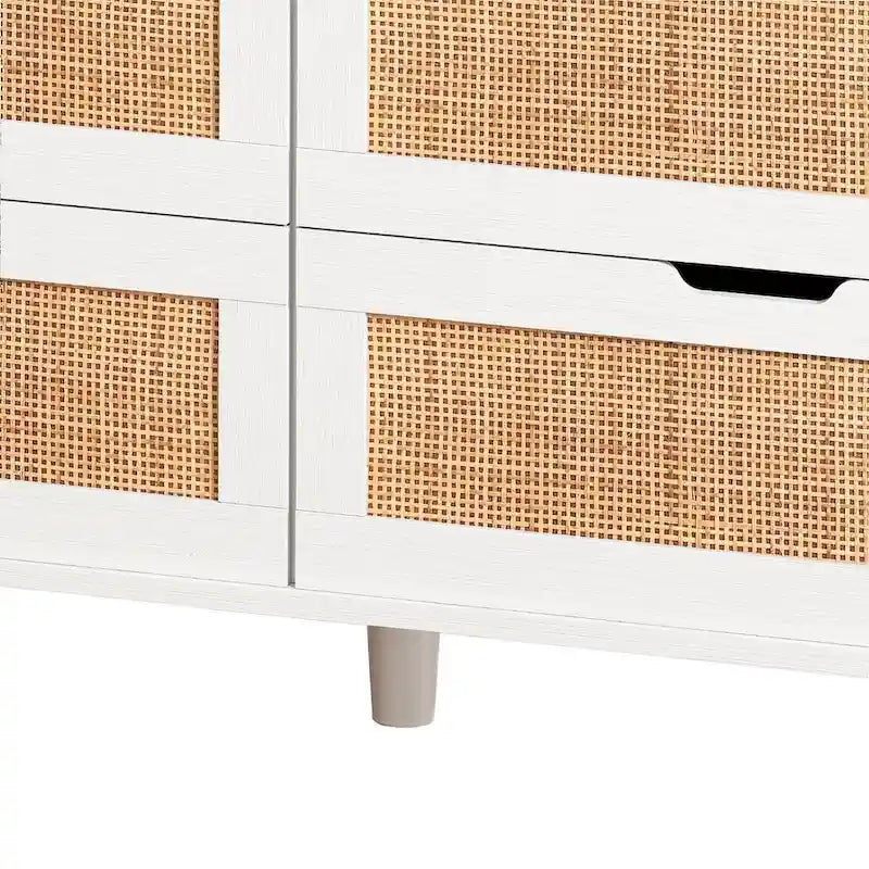 Natural Rattan 6-Drawer Dresser Cabinet with LED Light and Power Outlet