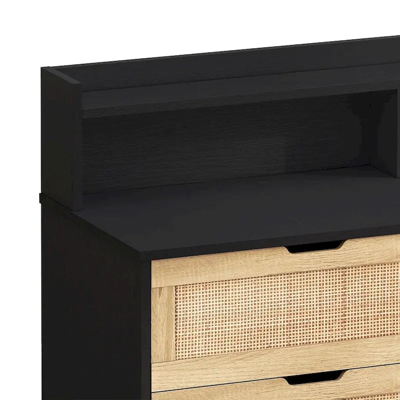 Natural Rattan 6-Drawer Dresser Cabinet with LED Light and Power Outlet