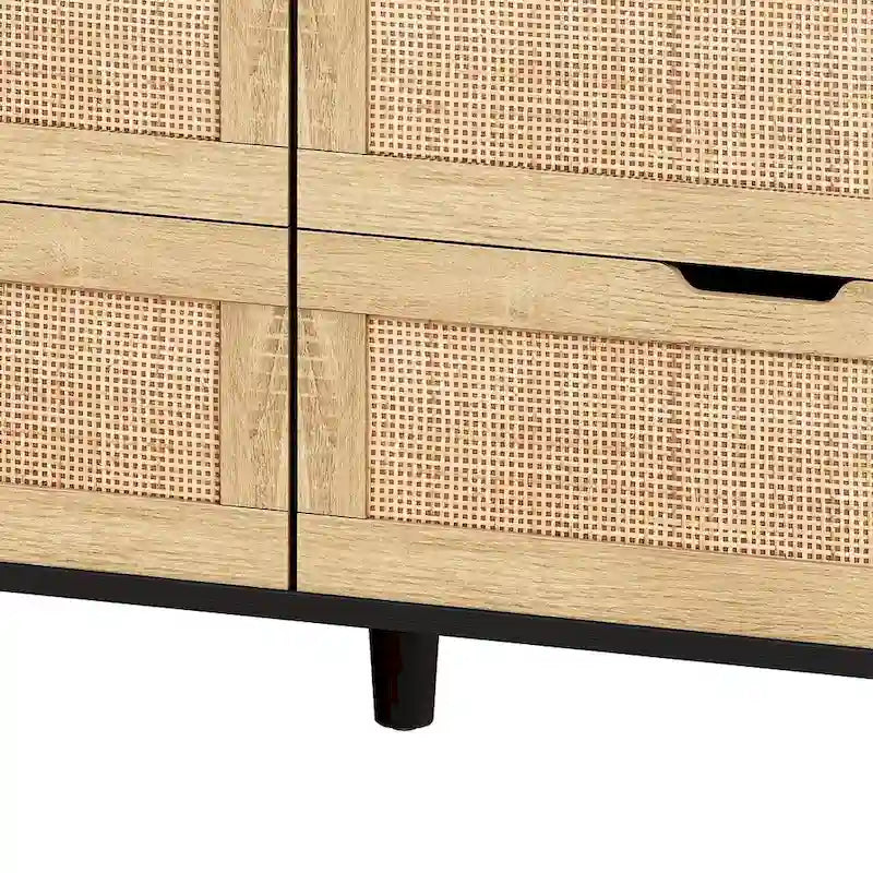Natural Rattan 6-Drawer Dresser Cabinet with LED Light and Power Outlet