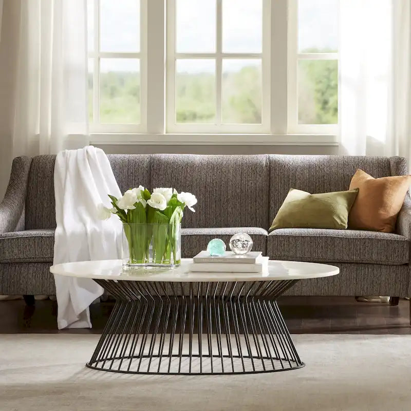 Black White Marble Top Metal Frame Round Coffee Table
