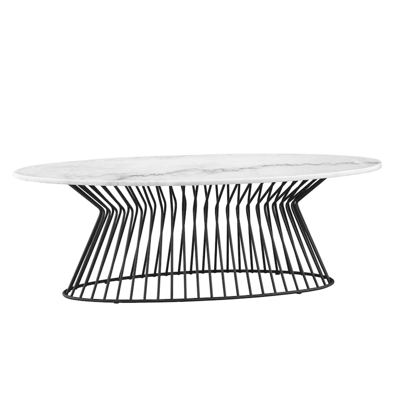 Black White Marble Top Metal Frame Round Coffee Table