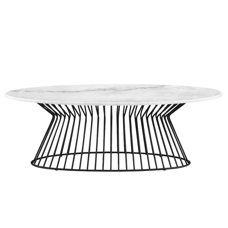 Black White Marble Top Metal Frame Round Coffee Table