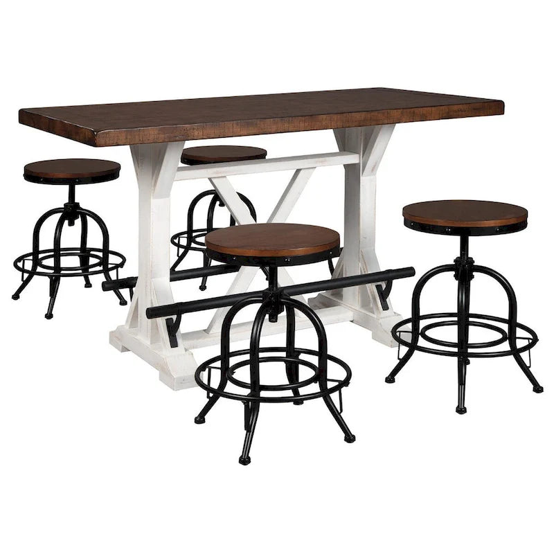 Farmhouse Counter Table Brown Tabletop White X-Base with Metal Footrests
