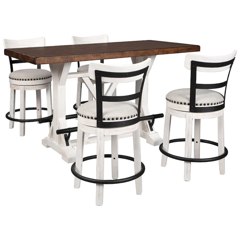 Farmhouse Counter Table Brown Tabletop White X-Base with Metal Footrests