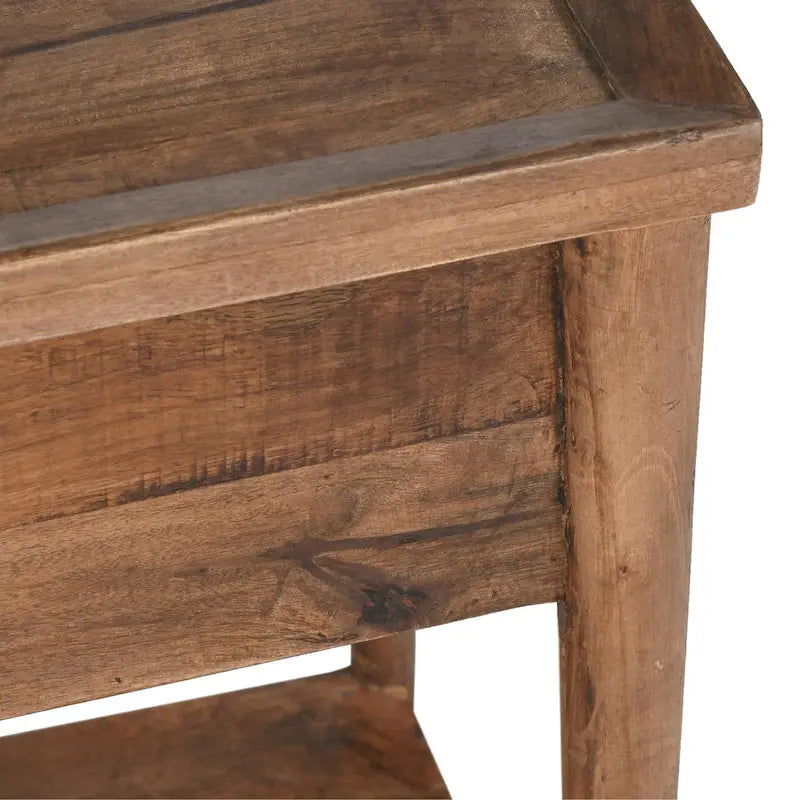 Beistelltisch aus massivem Mangoholz mit einer Schublade und unterer Ablage, Braun