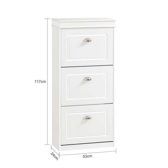 3-Drawer Flip-Door Shoe Cabinet with Top Storage Shelf White