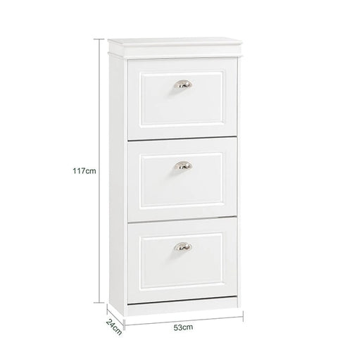 3-Drawer Flip-Door Shoe Cabinet with Top Storage Shelf White