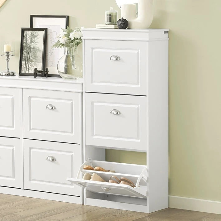 3-Drawer Flip-Door Shoe Cabinet with Top Storage Shelf White