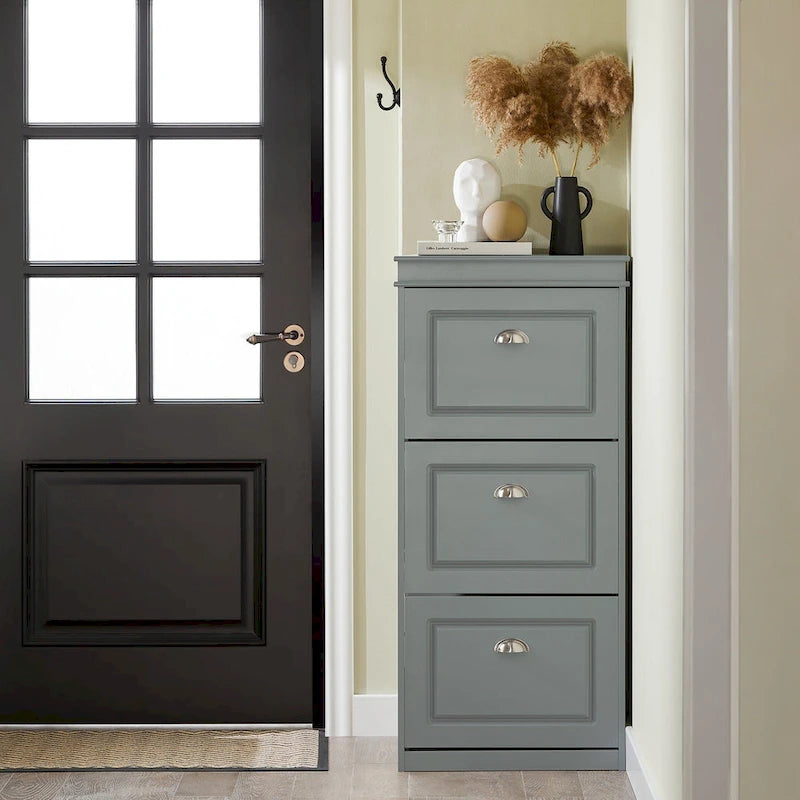 3-Drawer Flip-Door Shoe Cabinet with Top Storage Shelf White