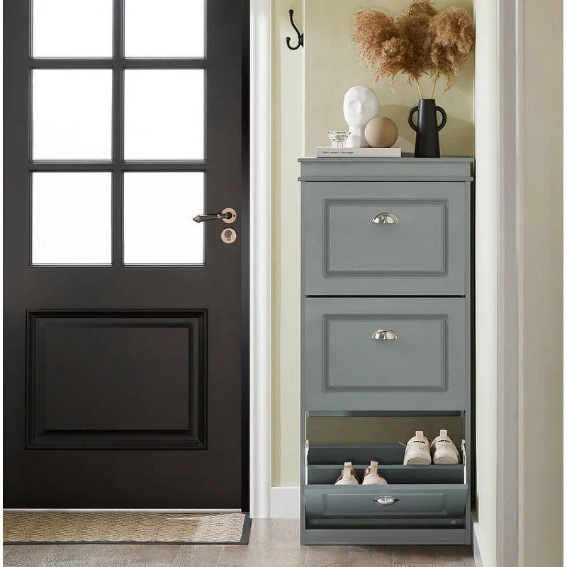 3-Drawer Flip-Door Shoe Cabinet with Top Storage Shelf White