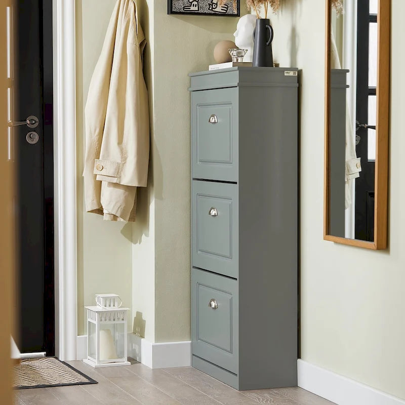 3-Drawer Flip-Door Shoe Cabinet with Top Storage Shelf White