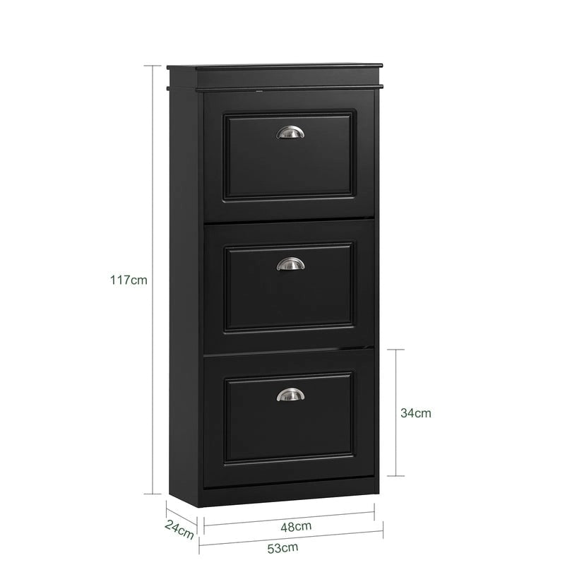 3-Drawer Flip-Door Shoe Cabinet with Top Storage Shelf White