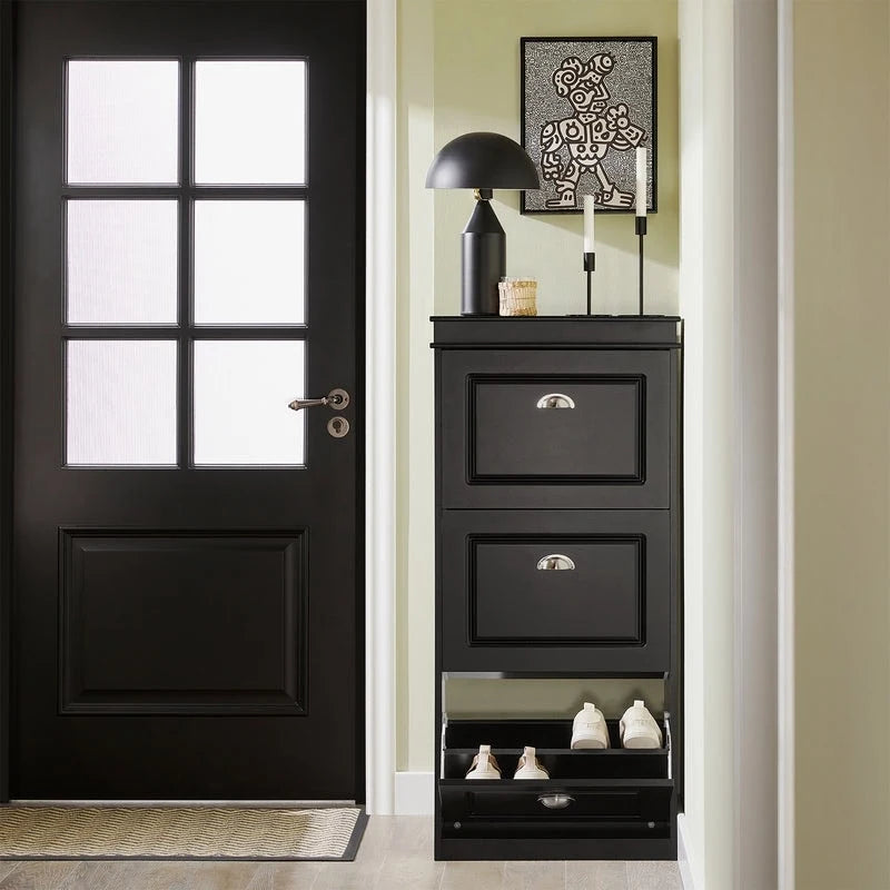 3-Drawer Flip-Door Shoe Cabinet with Top Storage Shelf White