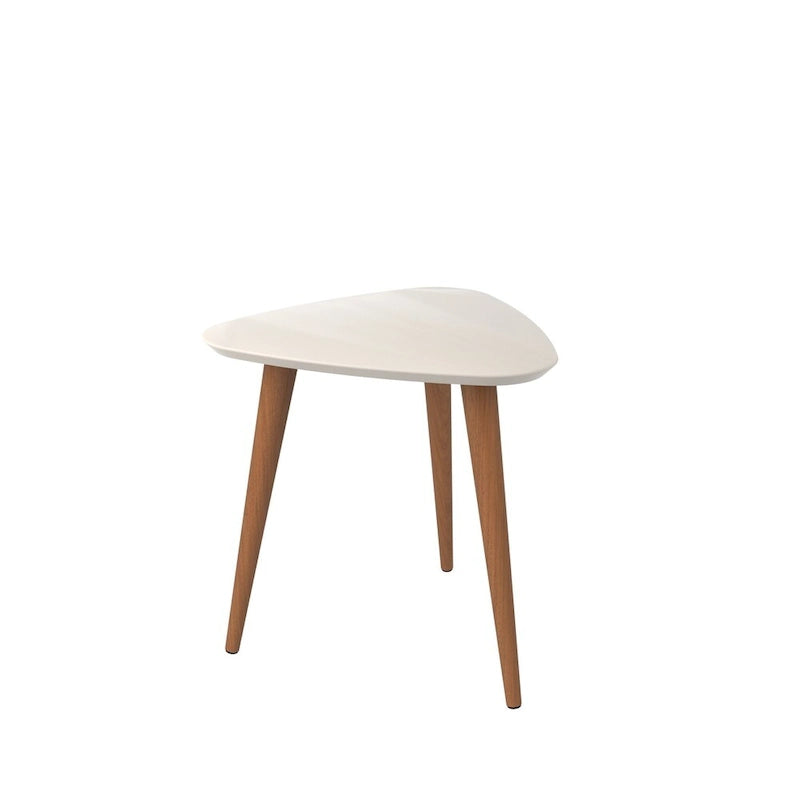 Dreieckiger Beistelltisch mit ausgestellten Beinen aus Massivholz, matte Lackoberfläche