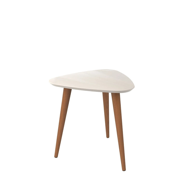 Dreieckiger Beistelltisch mit ausgestellten Beinen aus Massivholz, matte Lackoberfläche