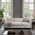 Tufted Rolled Arm Linen 3-Seater Sofa with Nailhead Trim Beige / Light Grey