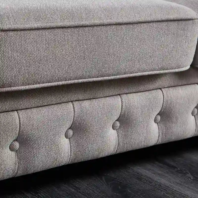 Tufted Rolled Arm Linen 3-Seater Sofa with Nailhead Trim Beige / Light Grey