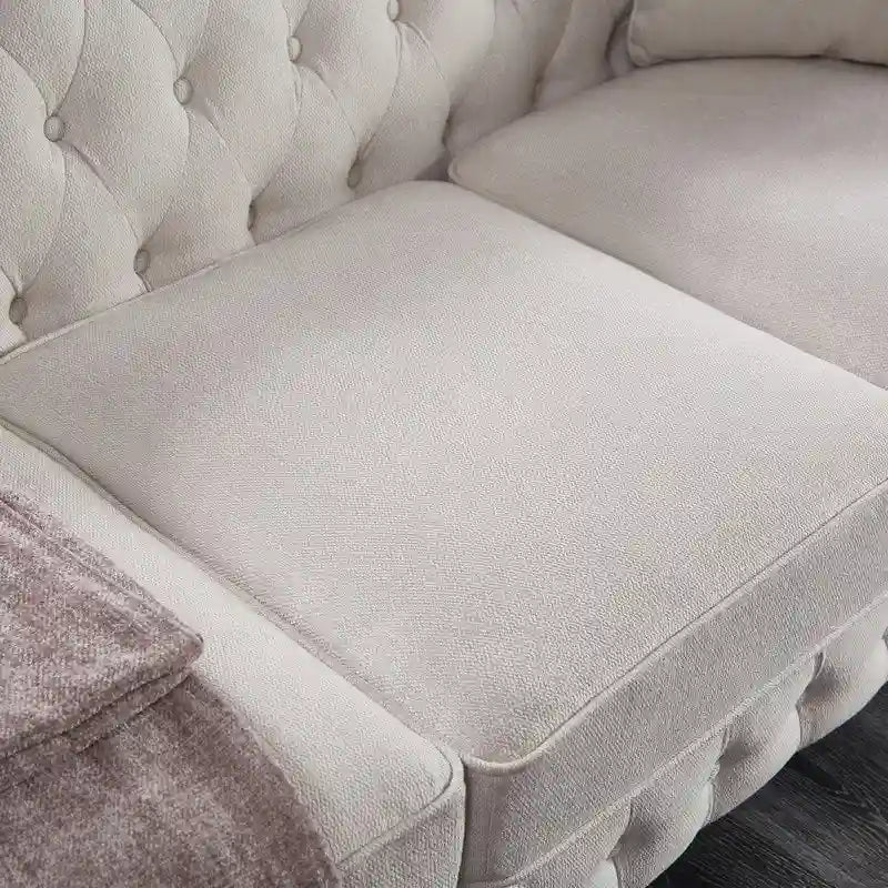Tufted Rolled Arm Linen 3-Seater Sofa with Nailhead Trim Beige / Light Grey