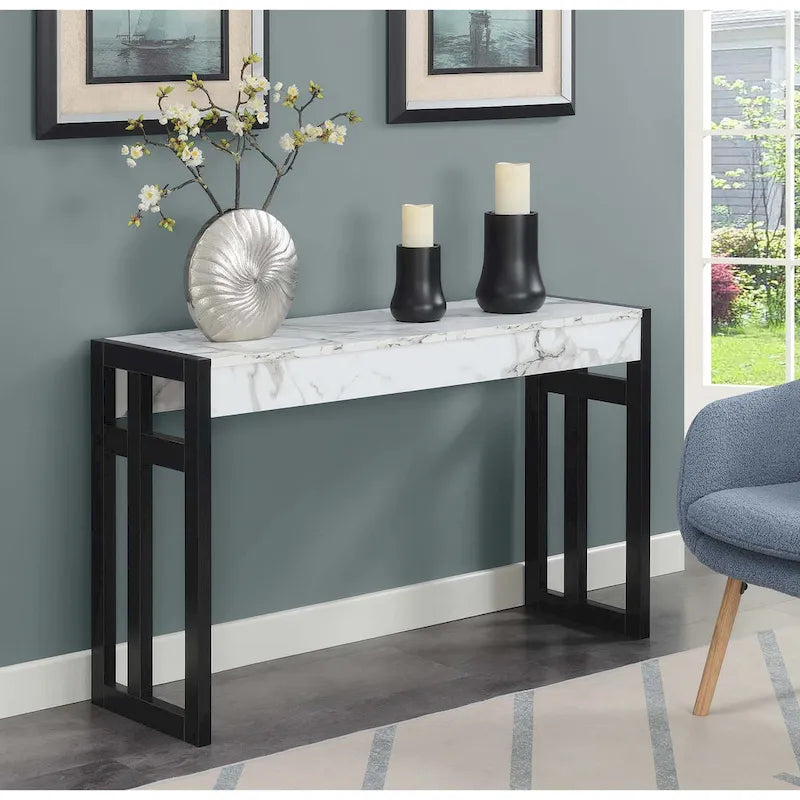 Modern Multi-Finish Console Table with Two-Tier Shelving Black