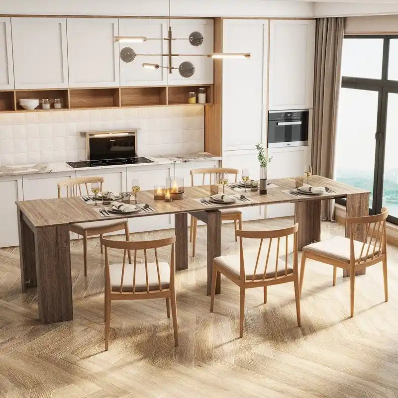 White Extendable Console Dining Table Chipboard MDF Elegant Modern