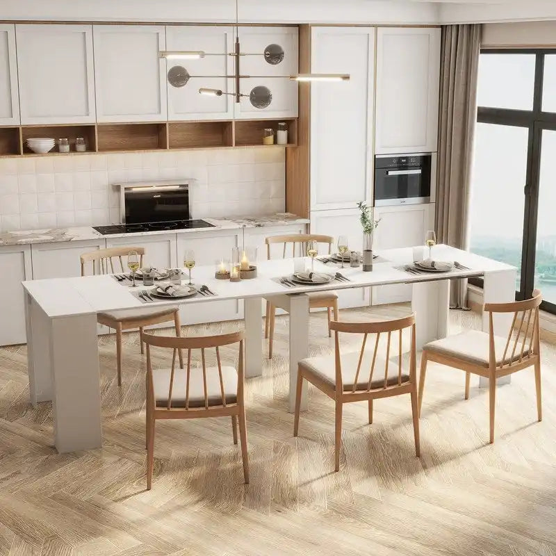 White Extendable Console Dining Table Chipboard MDF Elegant Modern