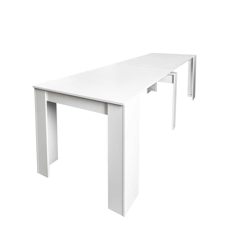 White Extendable Console Dining Table Chipboard MDF Elegant Modern
