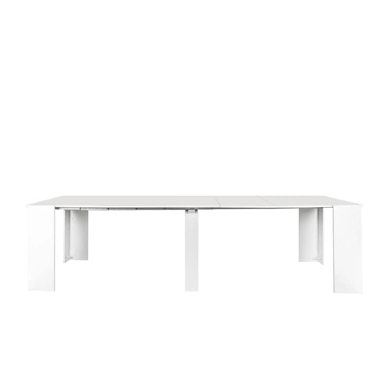 White Extendable Console Dining Table Chipboard MDF Elegant Modern