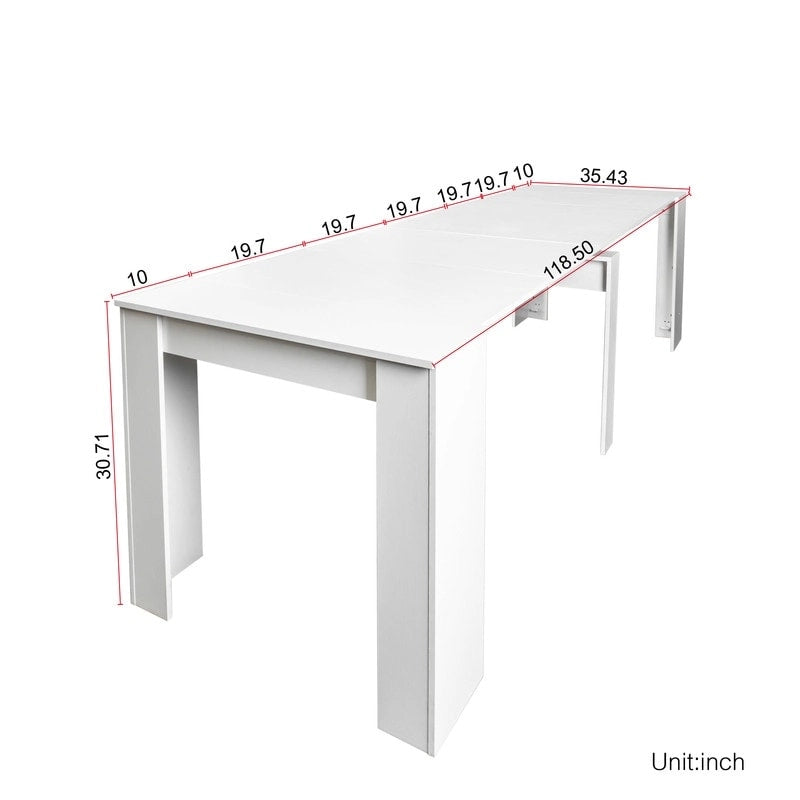 White Extendable Console Dining Table Chipboard MDF Elegant Modern