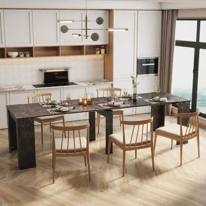 White Extendable Console Dining Table Chipboard MDF Elegant Modern