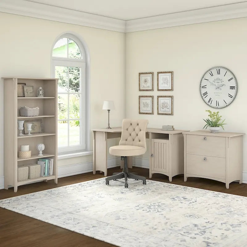 55W Corner Desk with Storage Cabinet Mission Style Antique White Grey Black