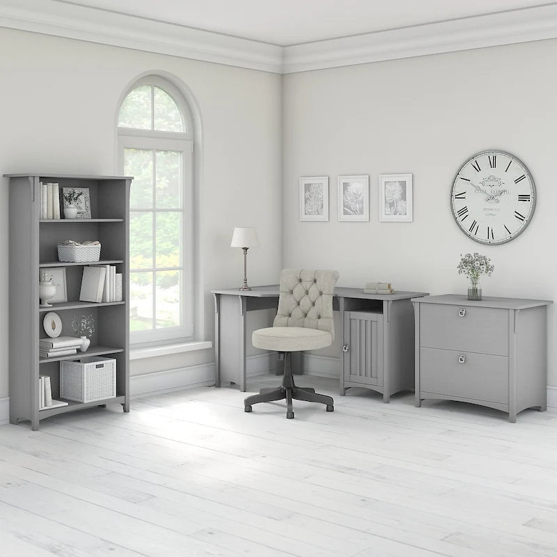 55W Corner Desk with Storage Cabinet Mission Style Antique White Grey Black
