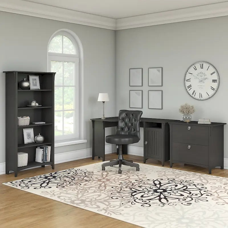 55W Corner Desk with Storage Cabinet Mission Style Antique White Grey Black