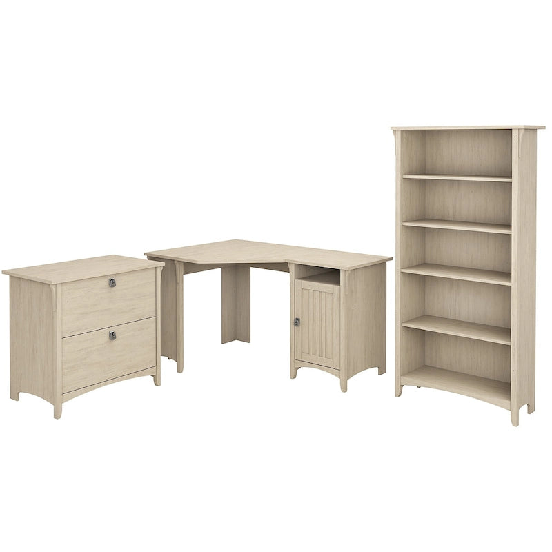 55W Corner Desk with Storage Cabinet Mission Style Antique White Grey Black