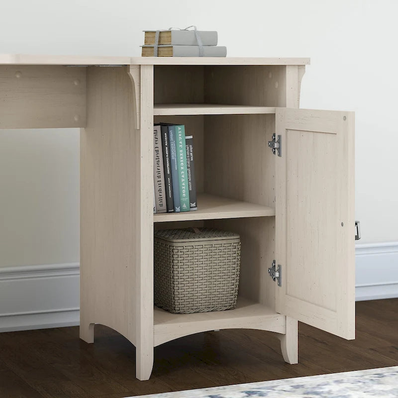 Scrivania angolare da 55" con armadietto contenitore, stile Mission, bianco antico, grigio e nero