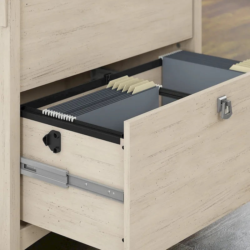 55W Corner Desk with Storage Cabinet Mission Style Antique White Grey Black