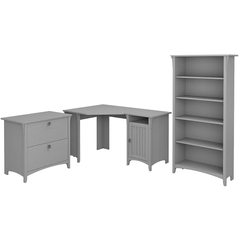 Scrivania angolare da 55" con armadietto contenitore, stile Mission, bianco antico, grigio e nero
