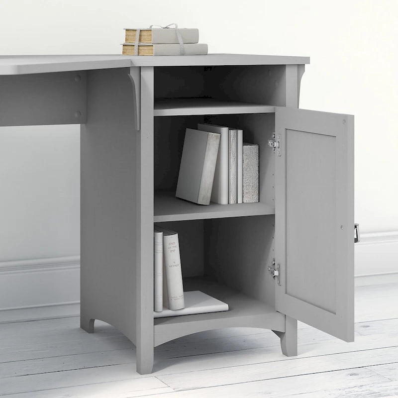 Scrivania angolare da 55" con armadietto contenitore, stile Mission, bianco antico, grigio e nero