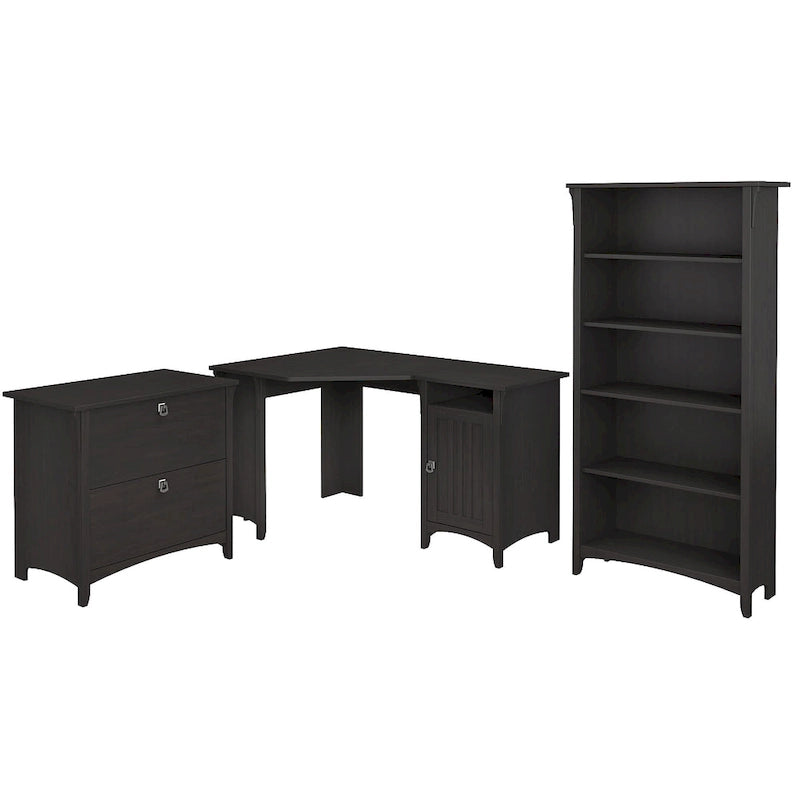 Scrivania angolare da 55" con armadietto contenitore, stile Mission, bianco antico, grigio e nero