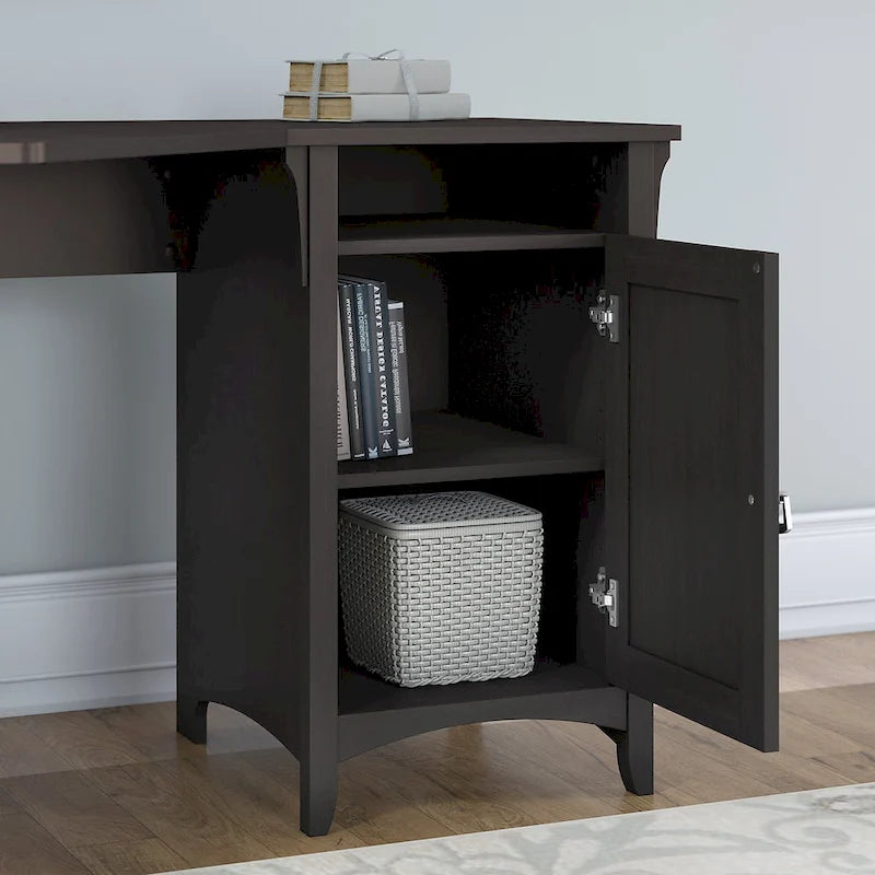 Scrivania angolare da 55" con armadietto contenitore, stile Mission, bianco antico, grigio e nero