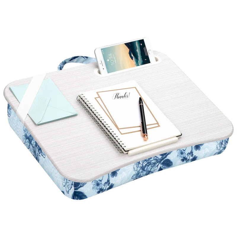 Floral Pattern Lap Desk with Phone Holder and Microbead Cushion Portable