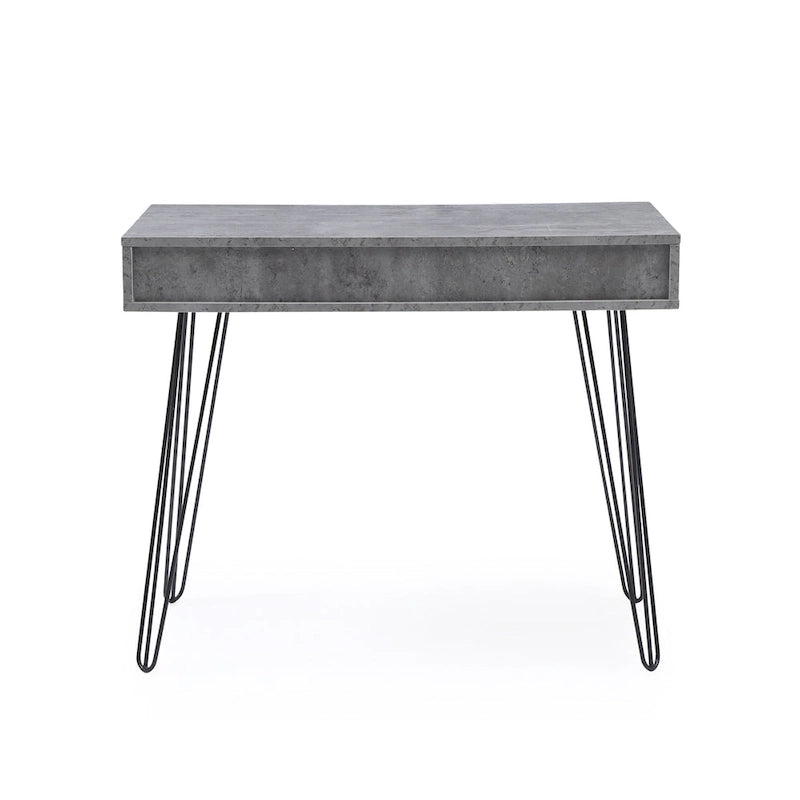Grey Mid-Century Modern Writing Desk with 2 Drawers and Black Hairpin Legs