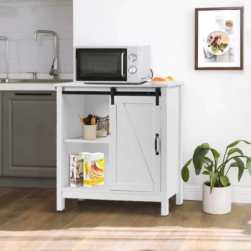 White Farmhouse Bathroom Storage Cabinet with Sliding Barn Door