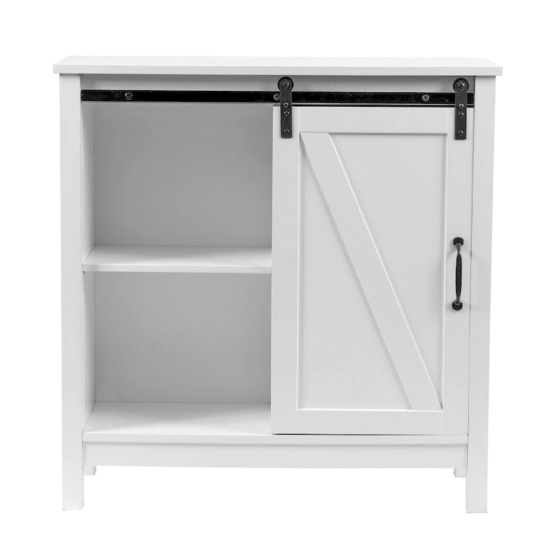 White Farmhouse Bathroom Storage Cabinet with Sliding Barn Door