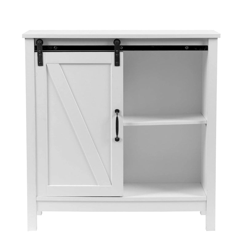 White Farmhouse Bathroom Storage Cabinet with Sliding Barn Door