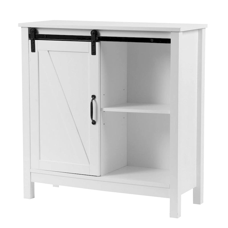 White Farmhouse Bathroom Storage Cabinet with Sliding Barn Door