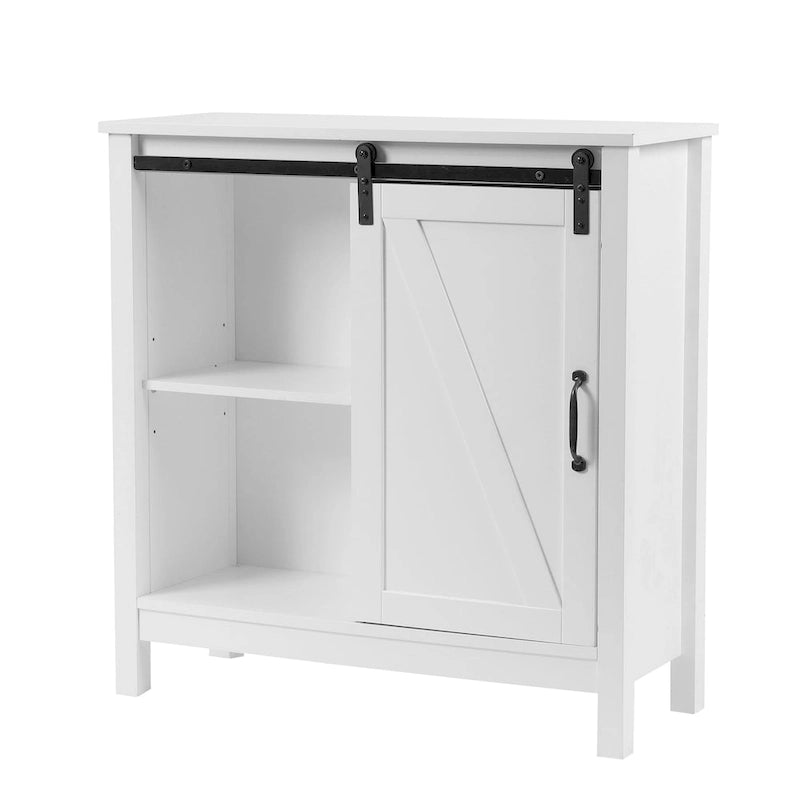 White Farmhouse Bathroom Storage Cabinet with Sliding Barn Door