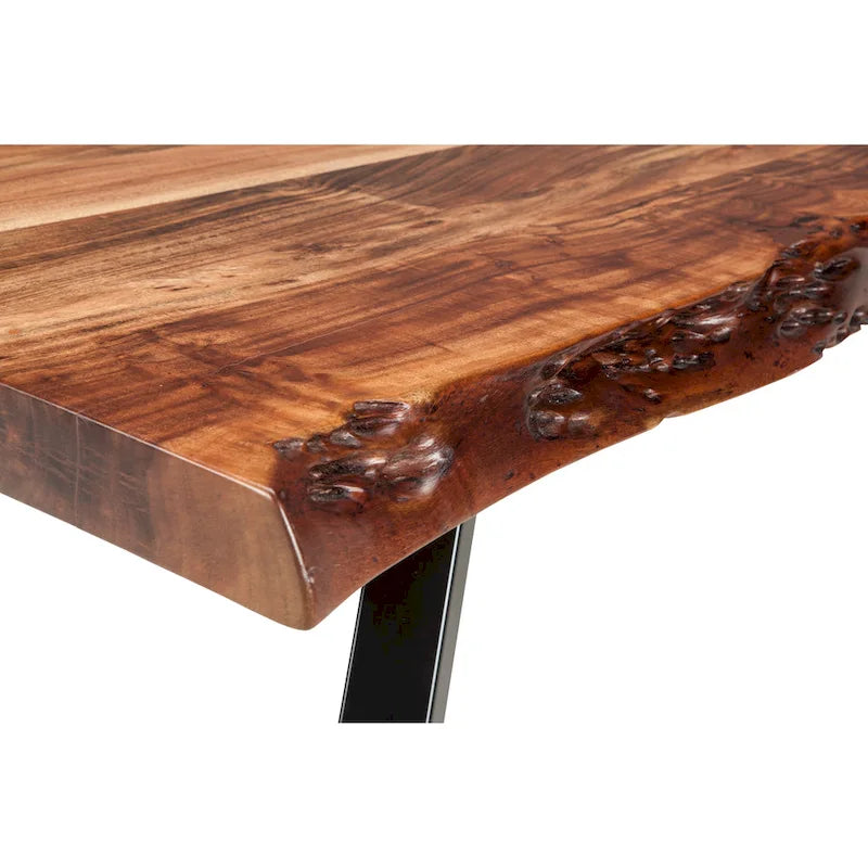 Live Edge Rectangular Coffee Table Natural Acacia Wood Black Iron Legs