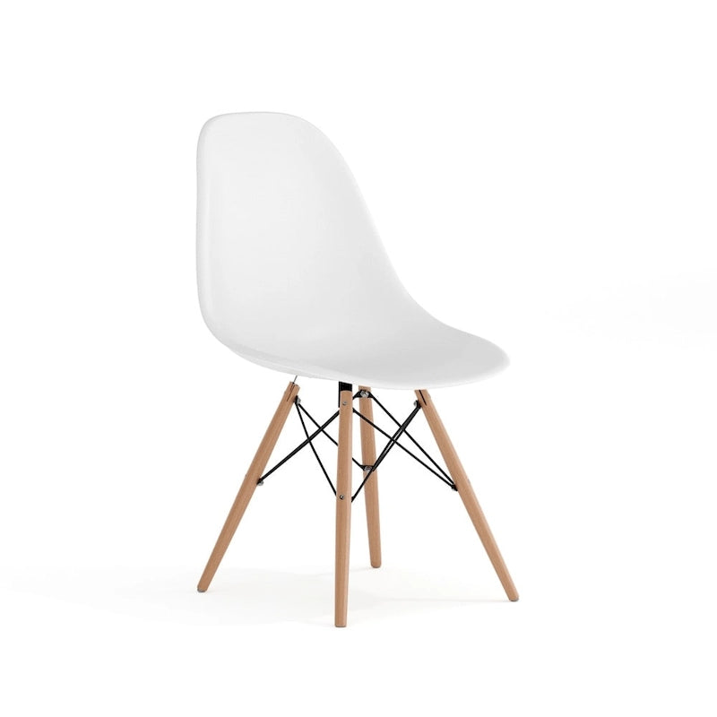 Geformter Kunststoff-Beistellstuhl im Mid-Century-Modern-Stil mit Holzbeinen