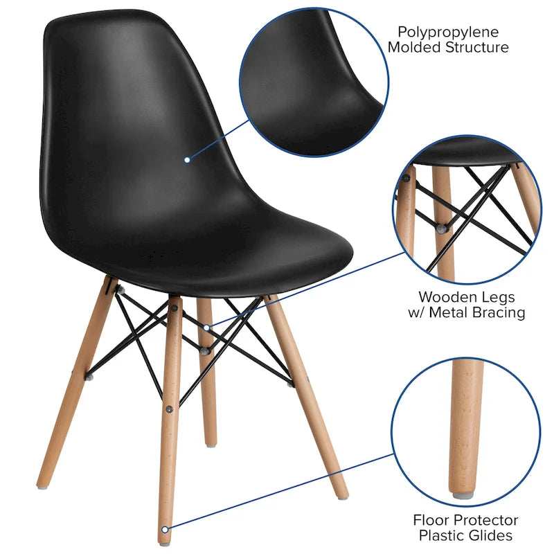 Mid-Century Modern Molded Plastic Side Chair with Wooden Legs