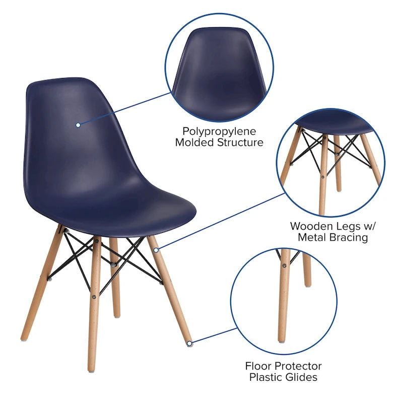 Mid-Century Modern Molded Plastic Side Chair with Wooden Legs
